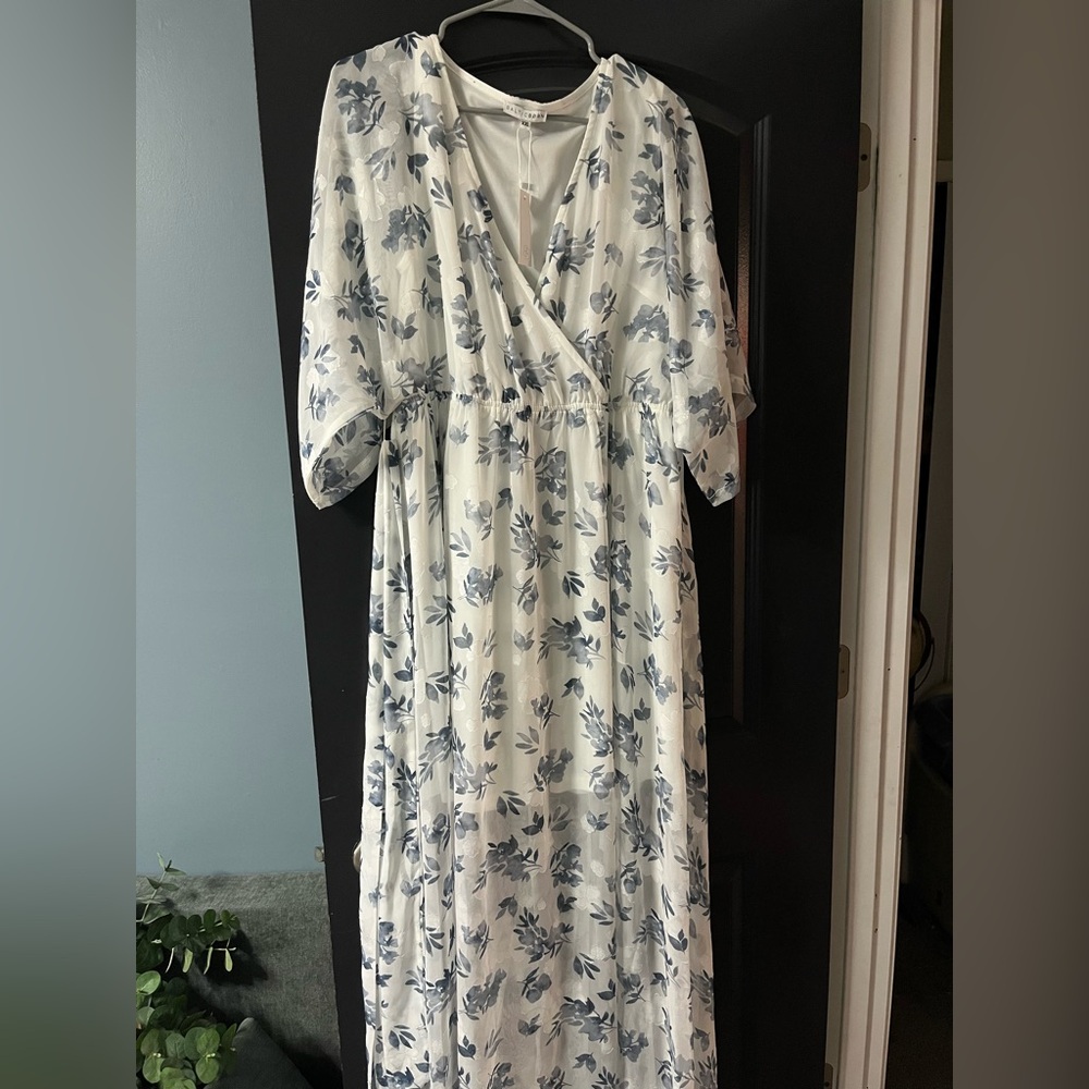Baltic Born Cream Maxi Dress with Blue Floral Print